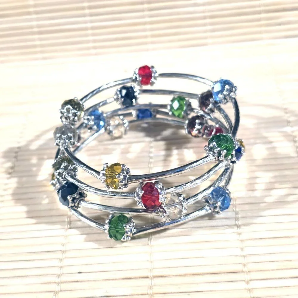 Handcrafted Crystal Wrap Bracelet With Multicolor Faceted Beads